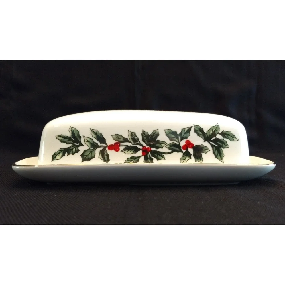 Formalities Covered Butter Dish Holly Collection Baum Bros Porcelain Holiday NEW